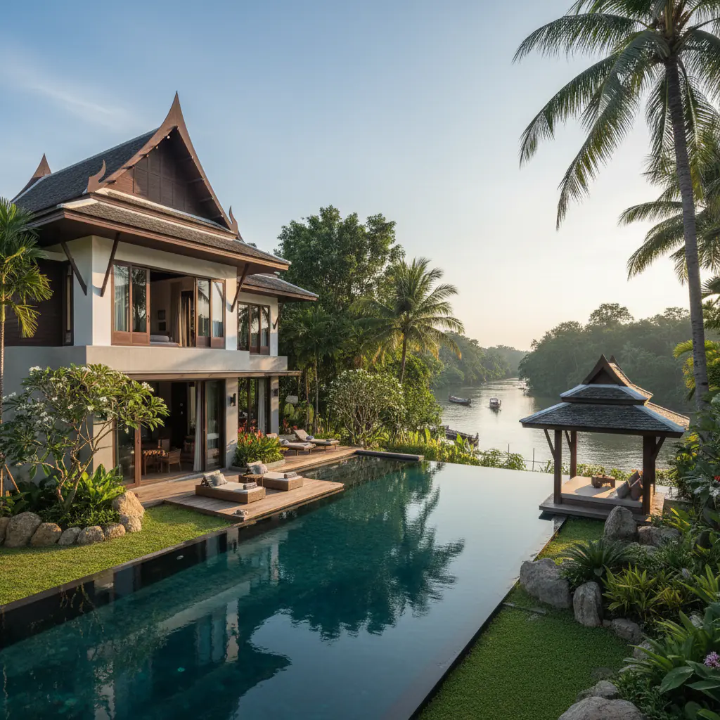 Serene Riverside Sanctuary: Family Home with Private Pool